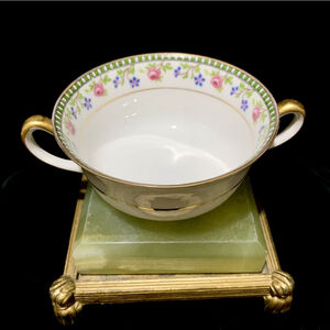 Limoges France‎ B C Double/Two Handle Tea Cup Floral 22k Gold Gorgeous